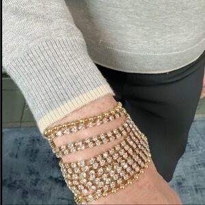 TOVA multi crystal Silver Crystal Runway Mesh Cuff